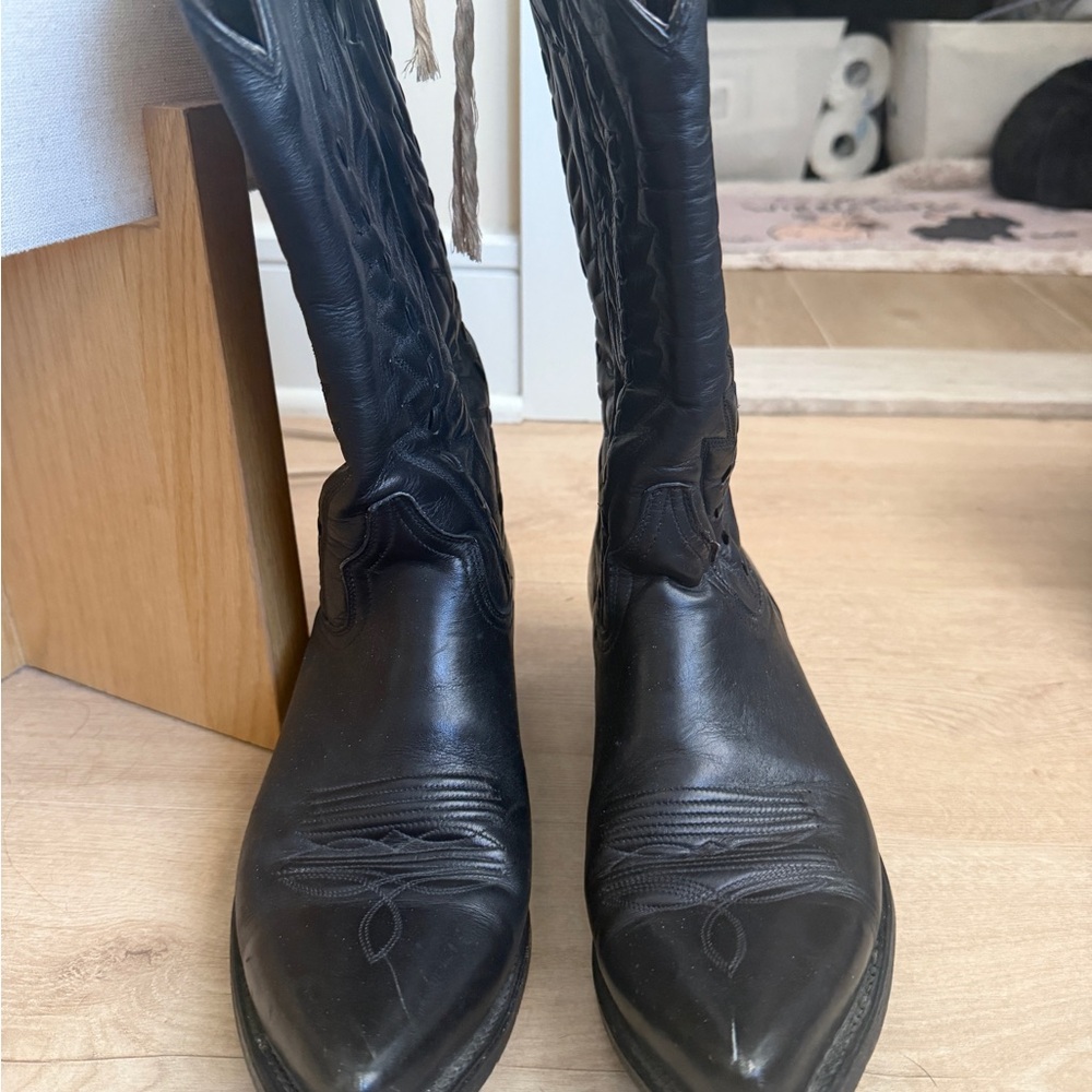 MEXICANA Black Leather Men's Cowboy Boots